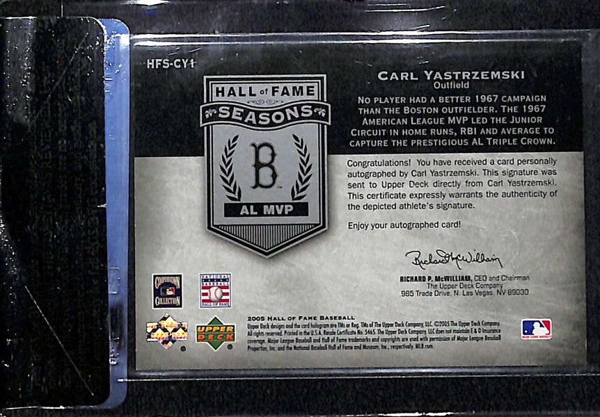 2005 Upper Deck Hall of Fame Baseball Carl Yastrzemski Autograph Card #d 1/1 Beckett Raw Card Review 9 w/ 10 autograph